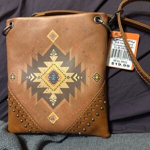 Brown Crossbody Bag with Tribal Design